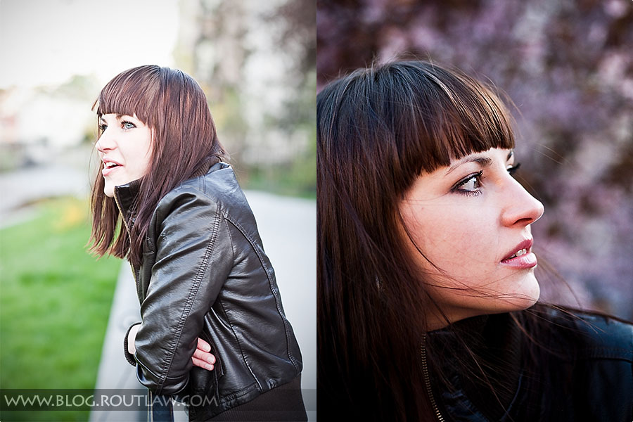 Uśmiechnięta modelka w obiektywie początkującego fotografa